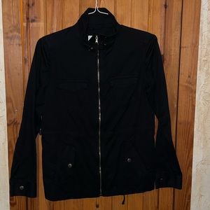 Brilliant Black Cargo light canvas jacket M zipper draw string waist